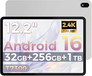 Tablet 12 Pulgadas Android 16, 32GB RAM+256GB ROM, T7300 Octa-Core, 10000 mAh, 2400 * 1600IPS 2.4K,90Hz, Widevine L1, IP54,Tableta with Aguja，Estuche Negro