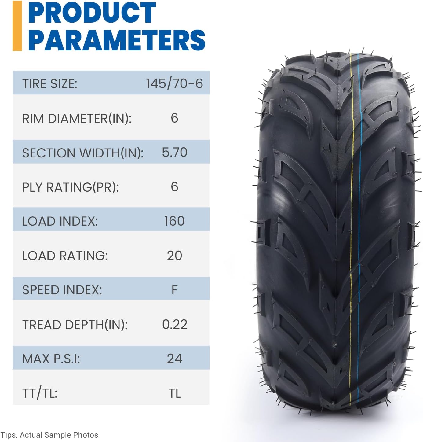 Wear-Resistant, Hyssk 145/70-6 ATV Tire, 145 70-6 (4PR) Heavy Duty Quad, Go-Kart, Mini Bike Tubeless Tires