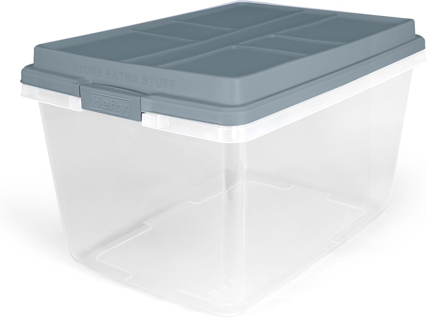 Hefty 72 Quart Hi-Rise Storage Bin with Lid, Stackable Plastic Container Tote for Home, Office, and Classroom Organization, 6 Pack, Smoke Blue