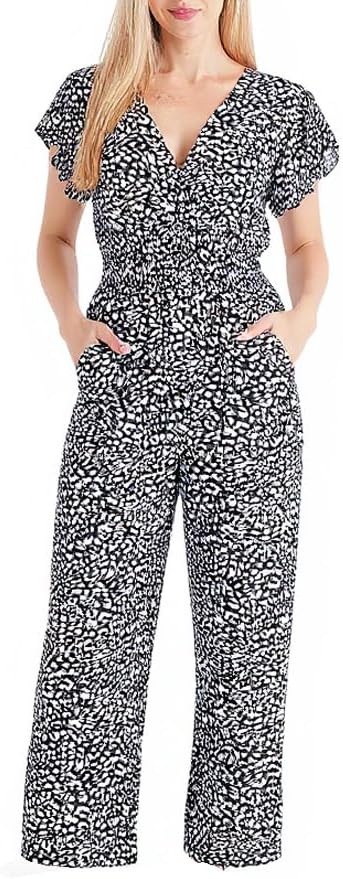 Shop LC Jumpsuits for Women Dressy Flutter Sleeve - Date Night Rompers for Womens - Beach Boho Summer Maxi Jumpers Gifts