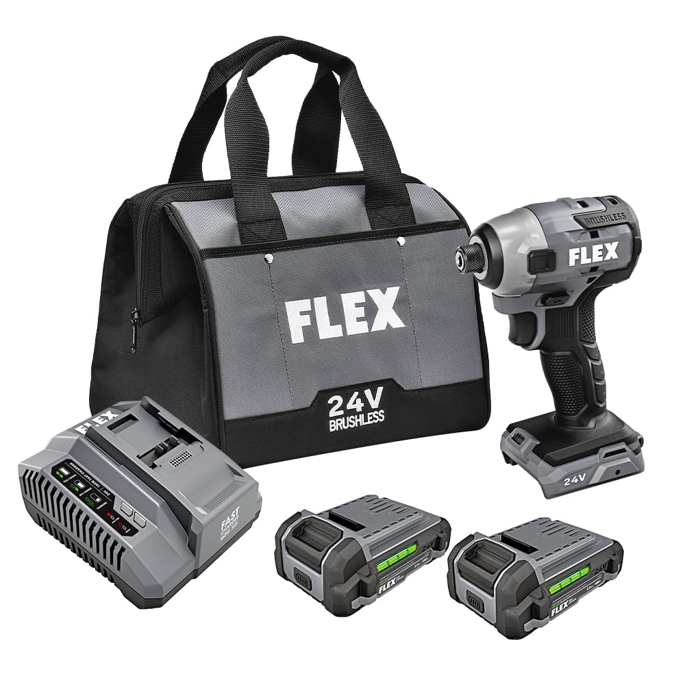 FLEX FX1351-2A 24V Brushless 2.5Ah Hex Impact Driver Kit and 160W Fast Charger