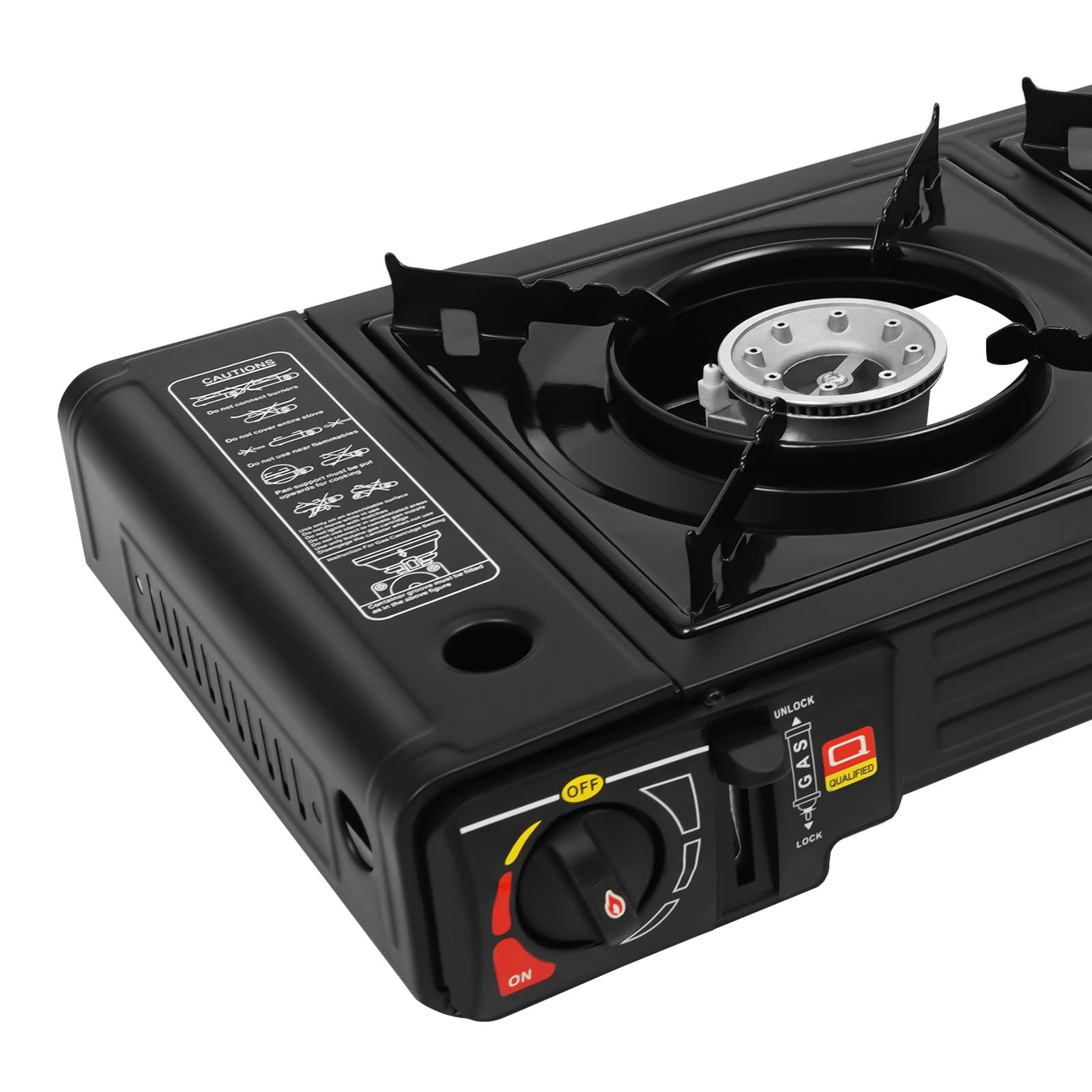 Rechaud Gaz 2 Feux, 2,5 kW Rechaud Camping Gaz Avec bac à barbecue et Mallette de Transport, Pour Butane/GPL, Allumage piézoélectrique, Pour Les Voyages le Trekking et la Cuisine
