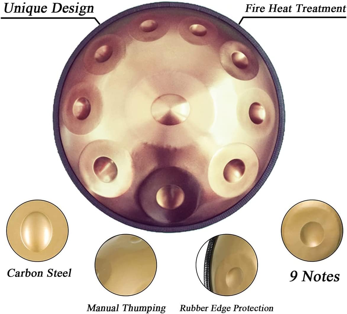 Handpan Drum Tambor de percusión de Acero de 22 Pulgadas con Bolsa de Mano Suave, mazo de handpan, Soporte de handpan, paño sin Polvo para niños y Adultos,Blue-9notes