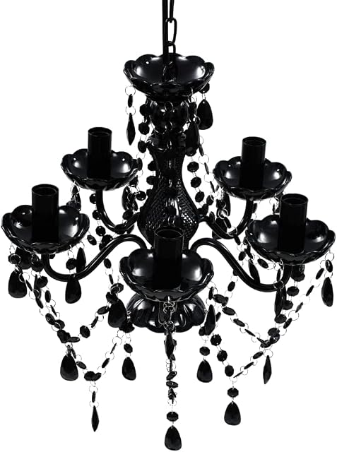 vidaXL Crystal Light 5 Bulbs Black Home Chandelier Ceiling Lighting Fixture