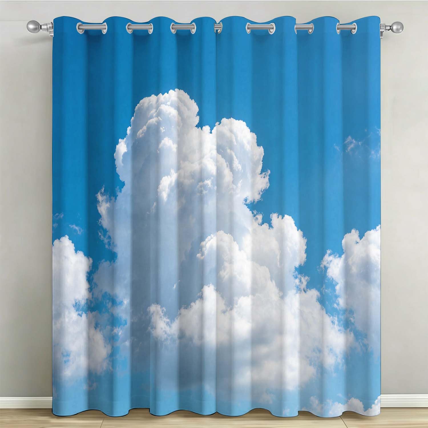 Rideaux Occultants 140x240 cm Lot de 2 à Œillets Ciel Bleu et Nuages