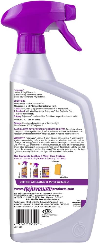 Rejuvenate Leather & Vinyl Cleaner – Rehydrate, Restore Luster and Protect All Leather & Vinyl Surfaces with No Greasy Residue