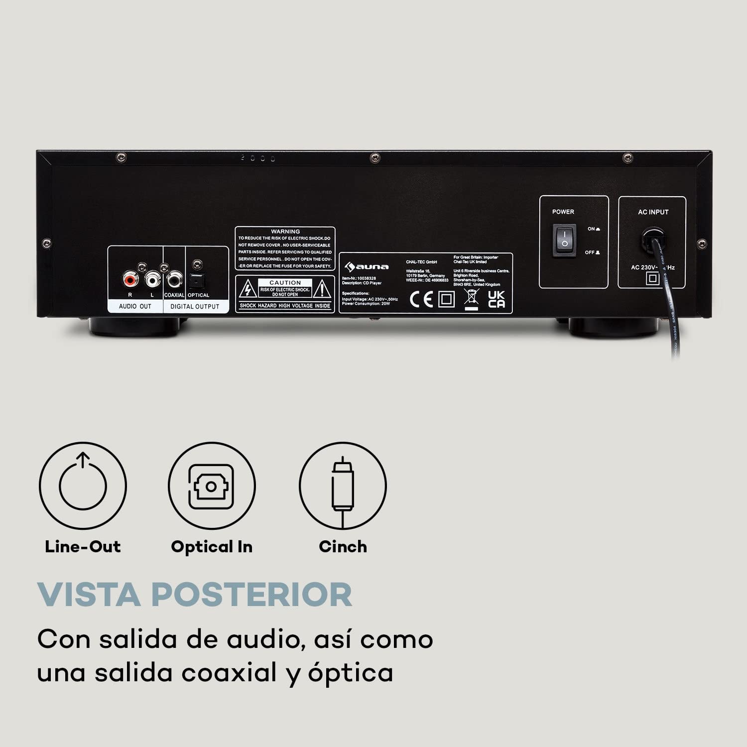 Auna CD-1000 DG, Reproductor de CD, USB, MP3, Mando a Distancia, CD Player con Pantalla LED, Lector CD, Aluminio, Negro