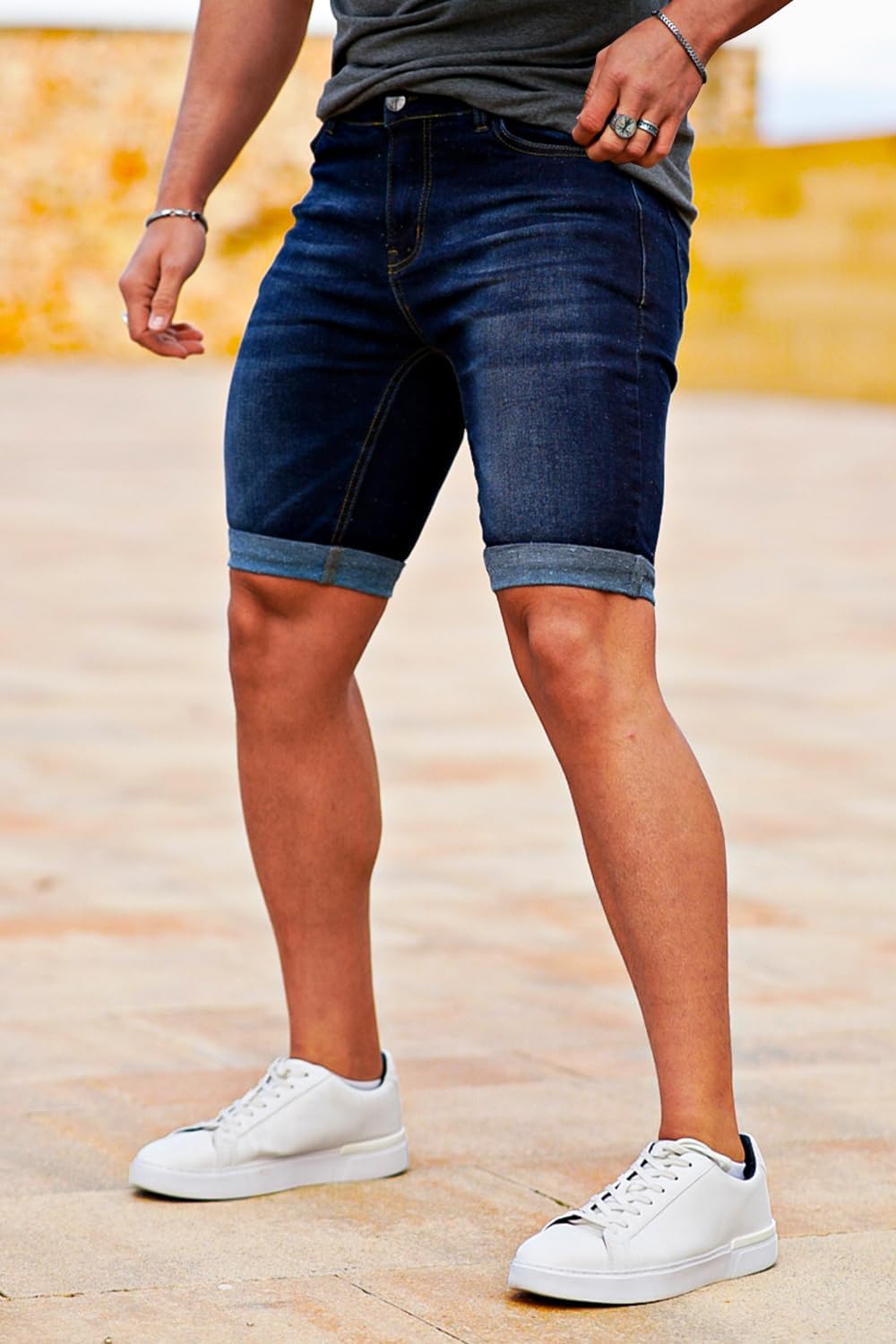 GINGTTO Men's Denim Shorts Slim Fit Stretch Short Jeans - Image 2