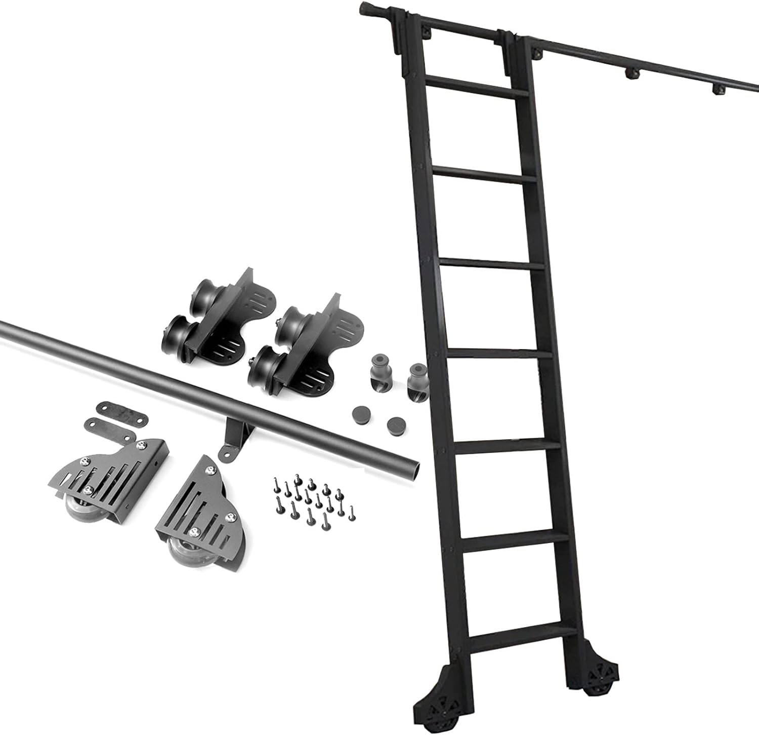 Retractable Sliding Library Ladder Hardware Kit,Round Tube Mobile Ladder Track