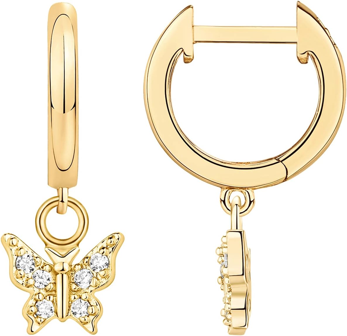 PAVOI 14K Gold Plated S925 Sterling Silver Post Lightweight Drop/Dangle Huggie Earrings for Women | Star, Lock, Butterfly, Moon, Lightning | Dainty Earrings