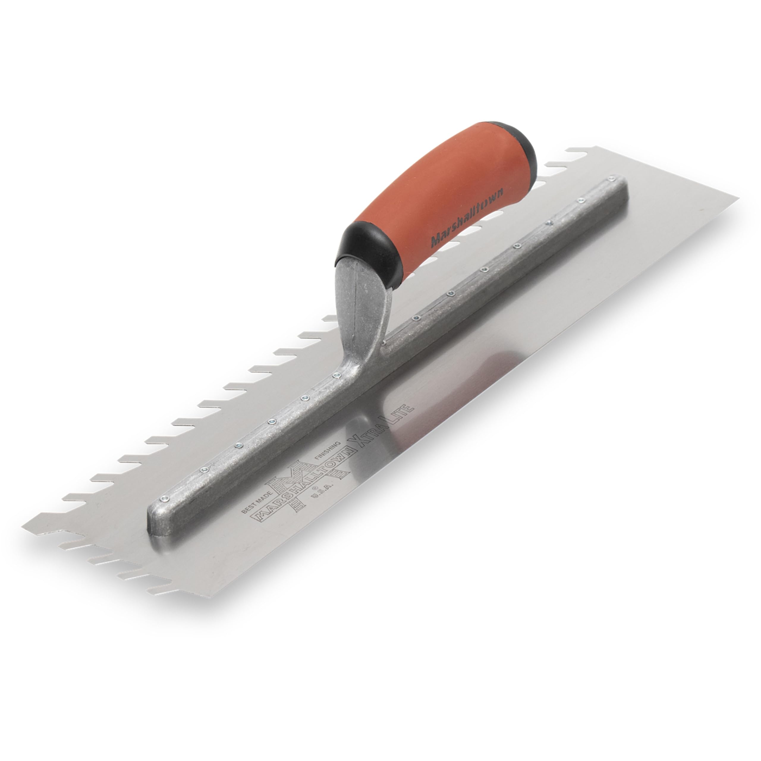 Marshalltown Lay Flat llana dentada, muesca 13 mm, acero al carbono, mango Durasoft, tamaño: 406x102 mm