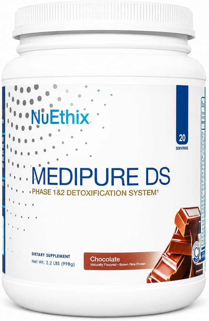 - NuEthix Formulations Medipure DS with Brown Rice Protein Powder 22g, Phase 1 & 2 Detoxification System, Supports the Bodyโs Natural Detoxification Process, Chocolate (Non-Caffeinated), 20 Servings