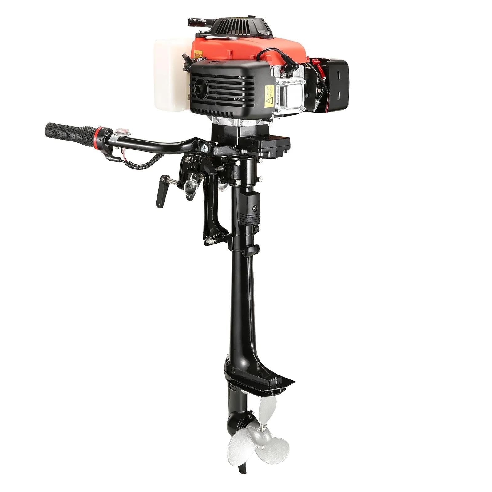 53cc 4 Stroke Outboard Engine 2800W Heavy Duty Fishing Boat Engine Air Cooling Air Cooling CDI System Manual Start Short Shaft 40CM Manual Tilt 5000rpm Clutch Control (Black-4 Stroke)