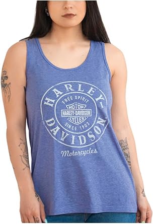 Harley-Davidson Womens Silver Metallic High-Low Sleeveless Tank Top - Blue