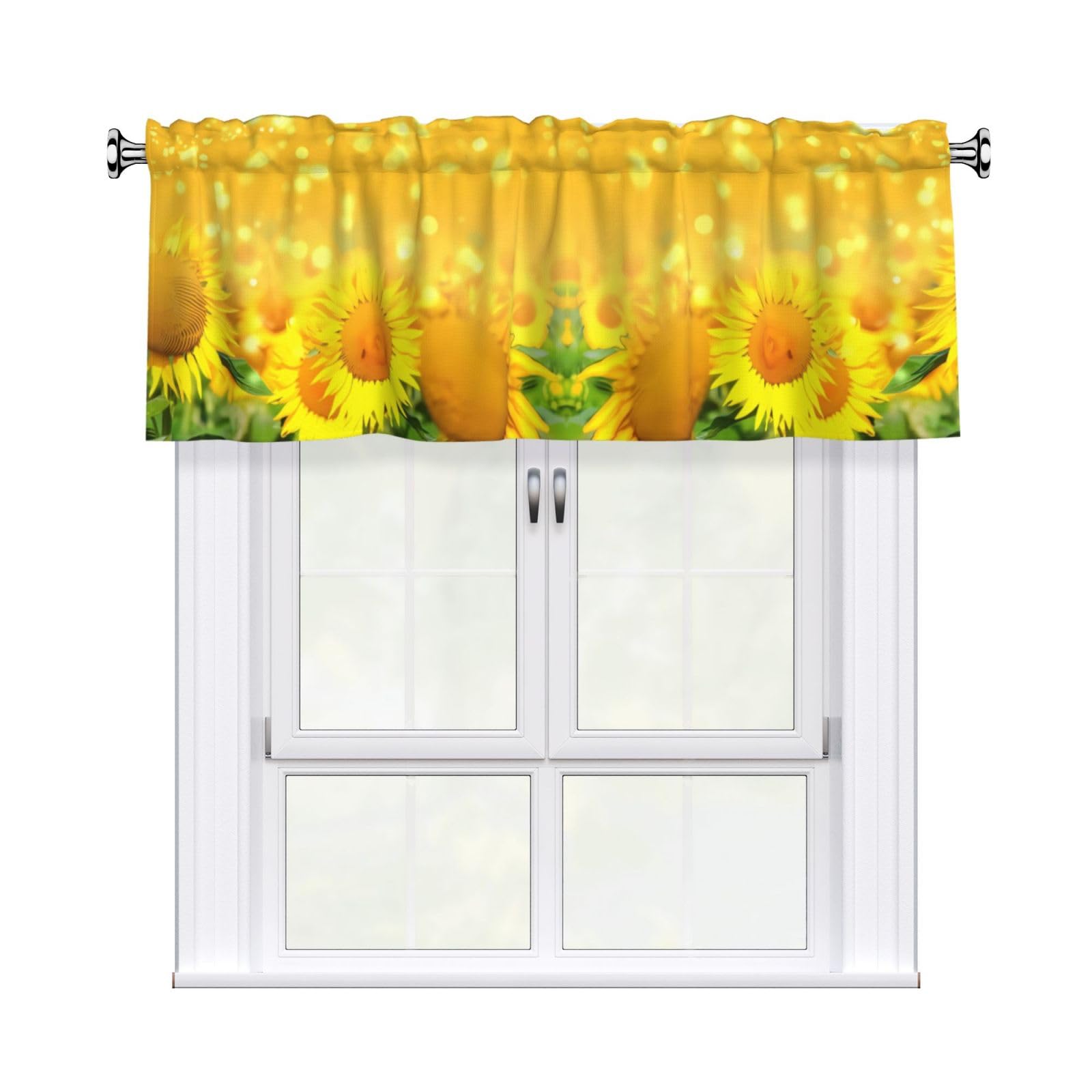 HJFCZH Sunflower Field Prints Durable Window Layer – 54x18 Inch 100% Polyester Peach Skin Valance for Long-Lasting Style