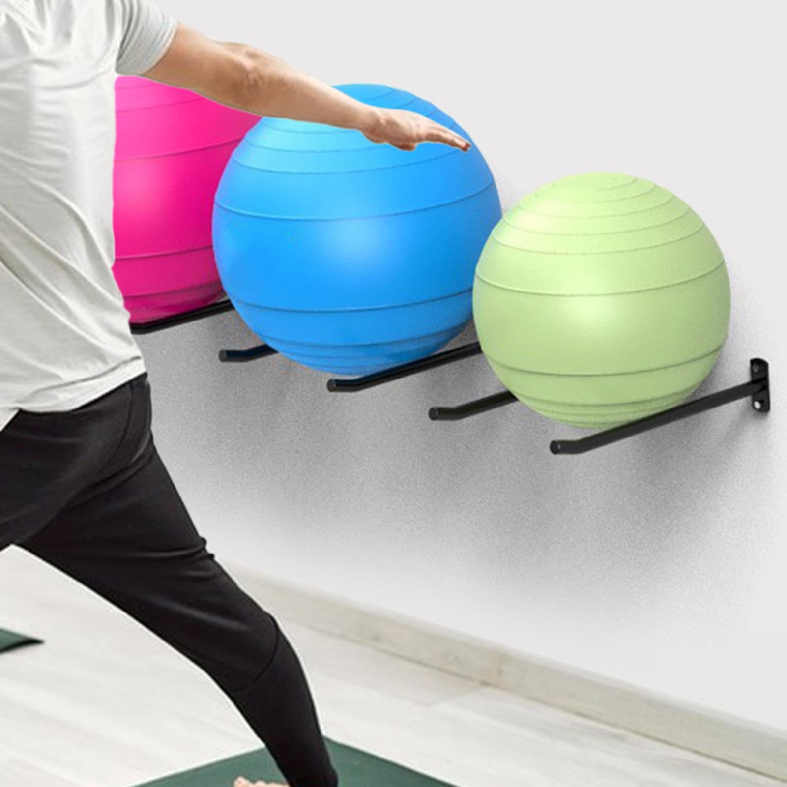 Soporte de bola de yoga, soporte de pared de bola de yoga - 2 paquete de estabilidad de la pared Bola de pelota - Organizador de almacenamiento de equipos, accesorios para el gimnasio del gimnasio par