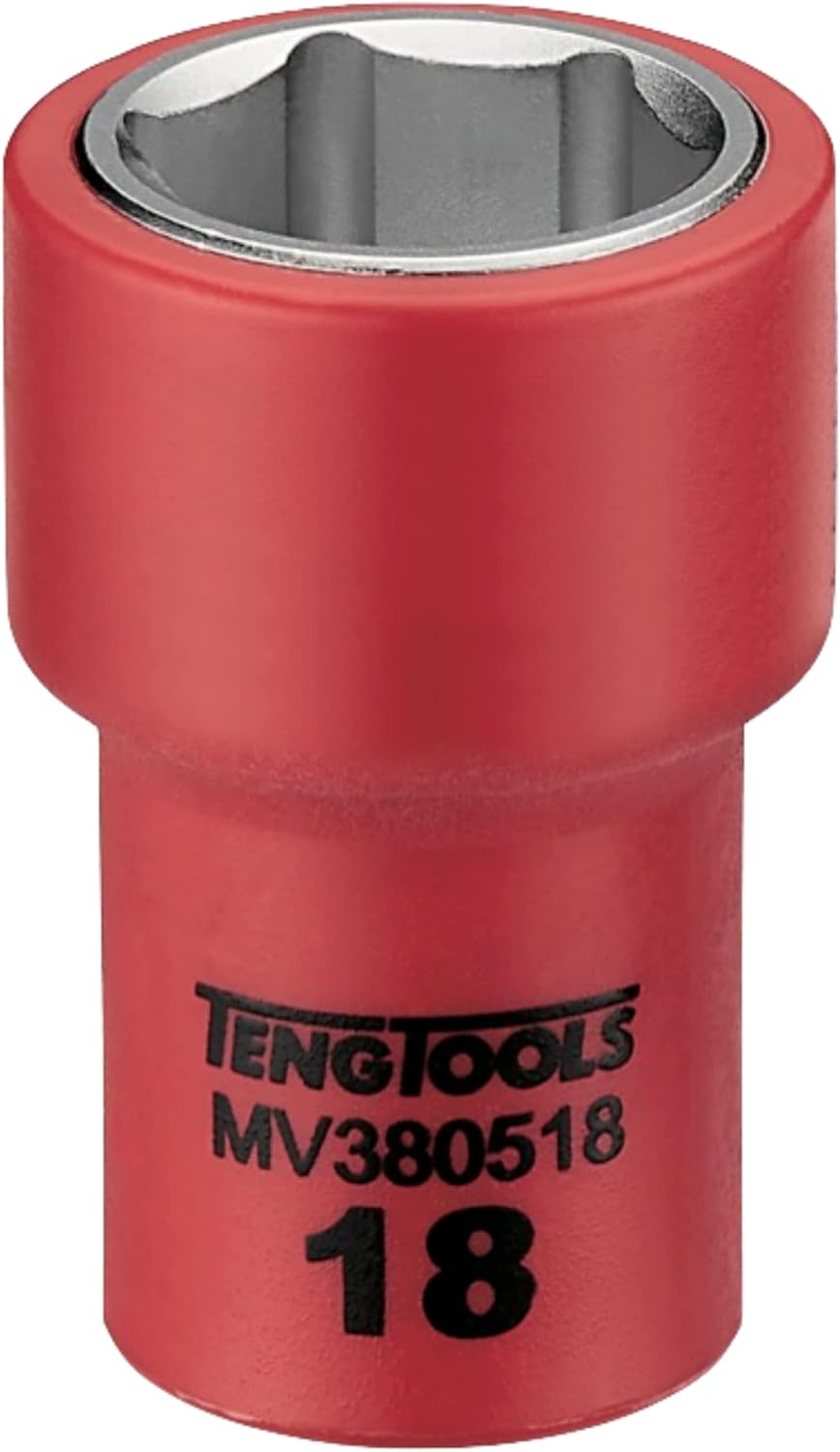 Teng Tools 3/8 Inch Drive 17MM Metric 6 Point 1000 Volt Shallow Insulated Socket | Electricians Tool | Insulated Tool | Electrical Tool - MV380517