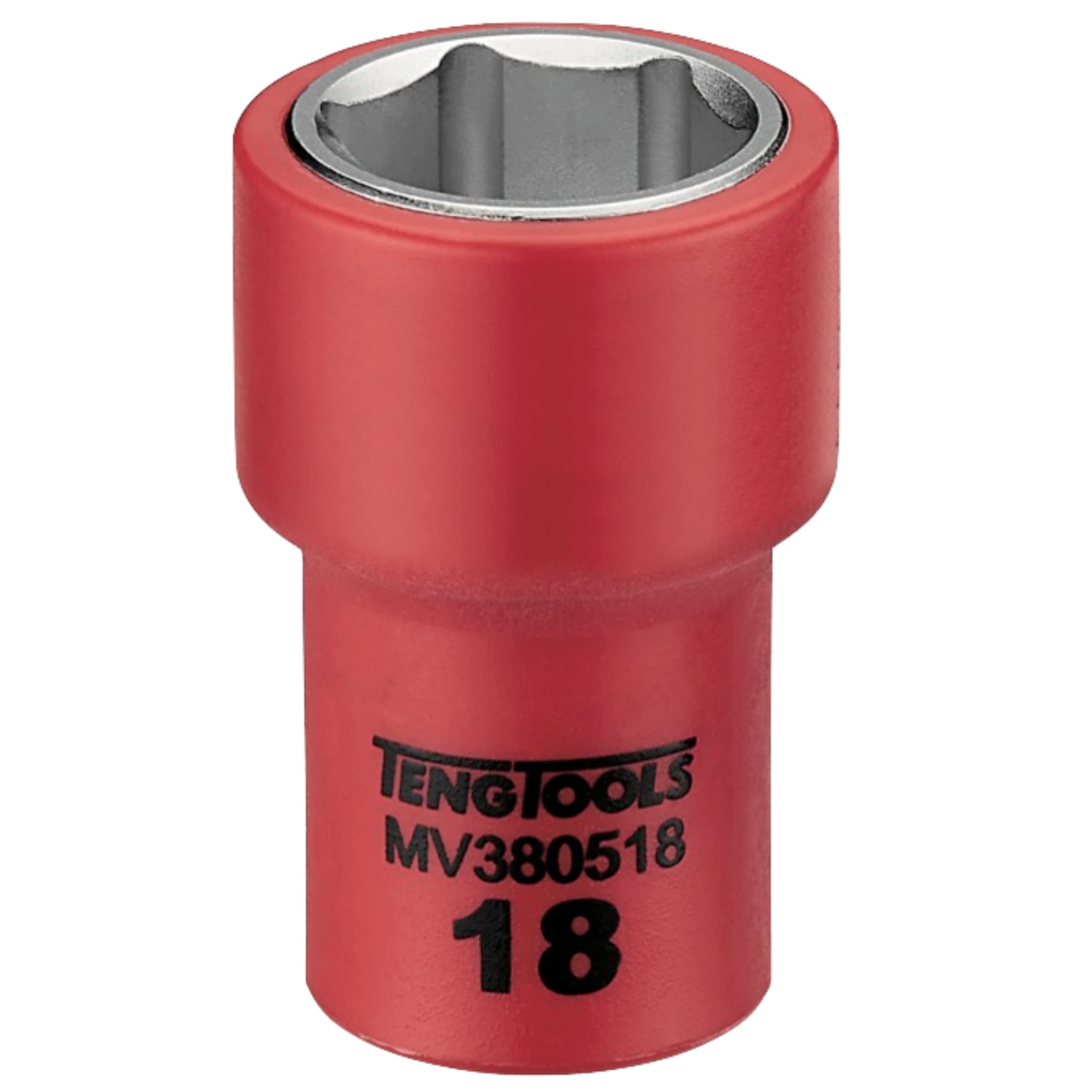 Teng Tools 3/8 Inch Drive 18MM Metric 6 Point 1000 Volt Shallow Insulated Socket | Electricians Tool | Insulated Tool | Electrical Tool - MV380518