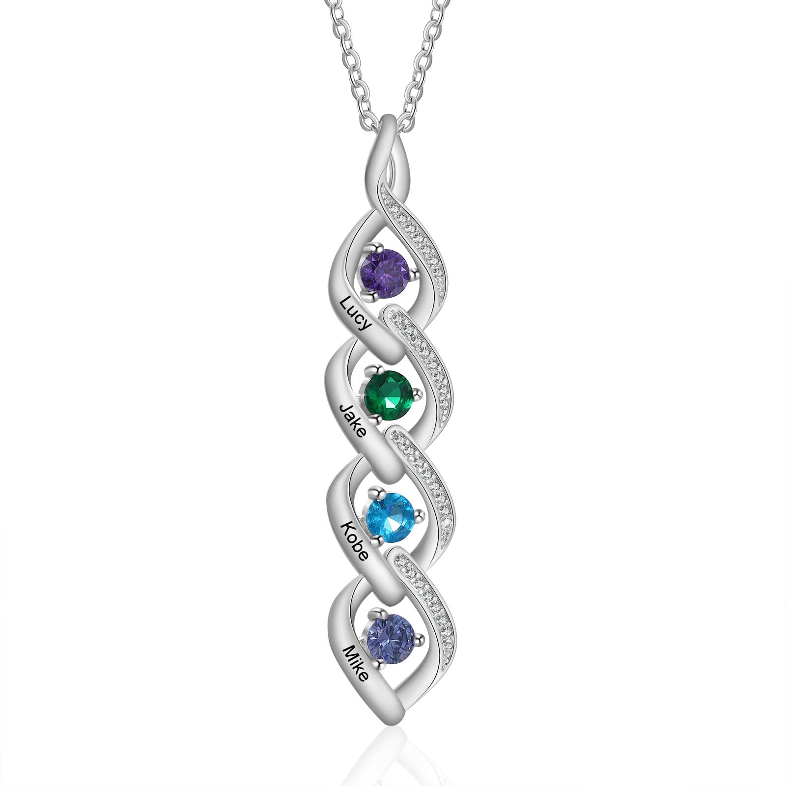 Mothers Day Gifts for Mom Birthstone Name Necklace Mother's Day Gifts for Women Personalized Necklaces Customized Twisted 2-7 Mothers Necklace with Birthstones