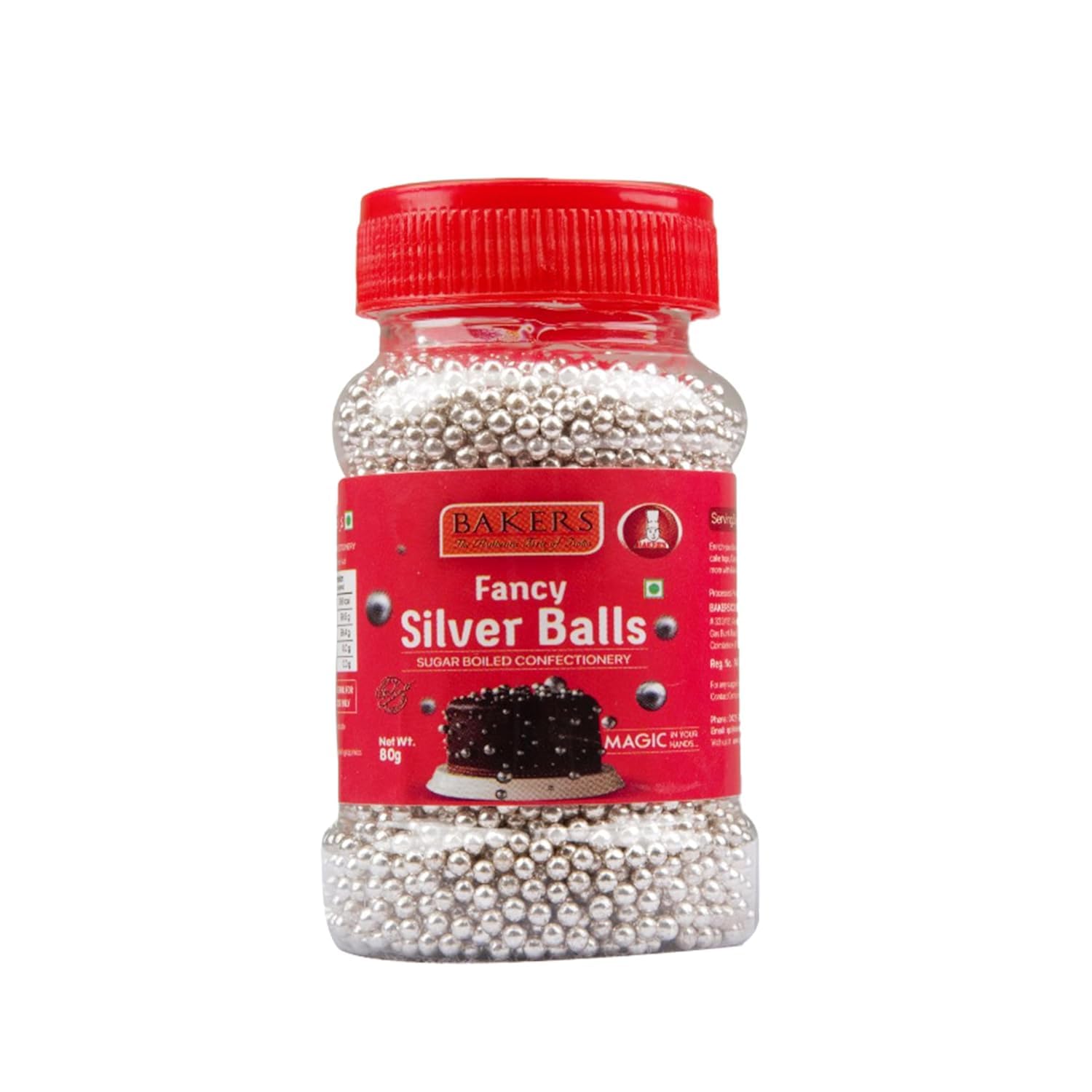 BAKERS Silver Balls | Tasty Pearls Balls for Cakes | Sparkling Effect | Used for Outer Decoration | Edible Balls for Cakes & Cupcakes | 80gm
