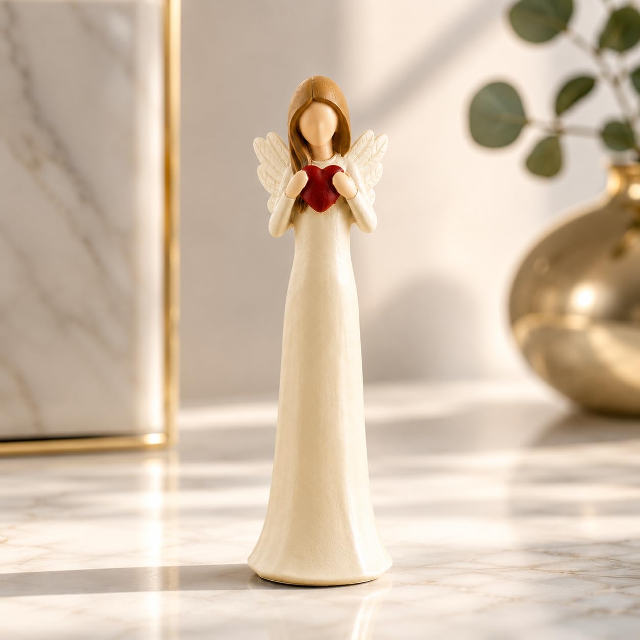 Durabledelights Women's Cream Guardian Angel Figurine Holding Heart – Resin Angel Statue Ornament For Home Decor, Memorial Sympathy Gift For Friends & Family, 7.48 Inch