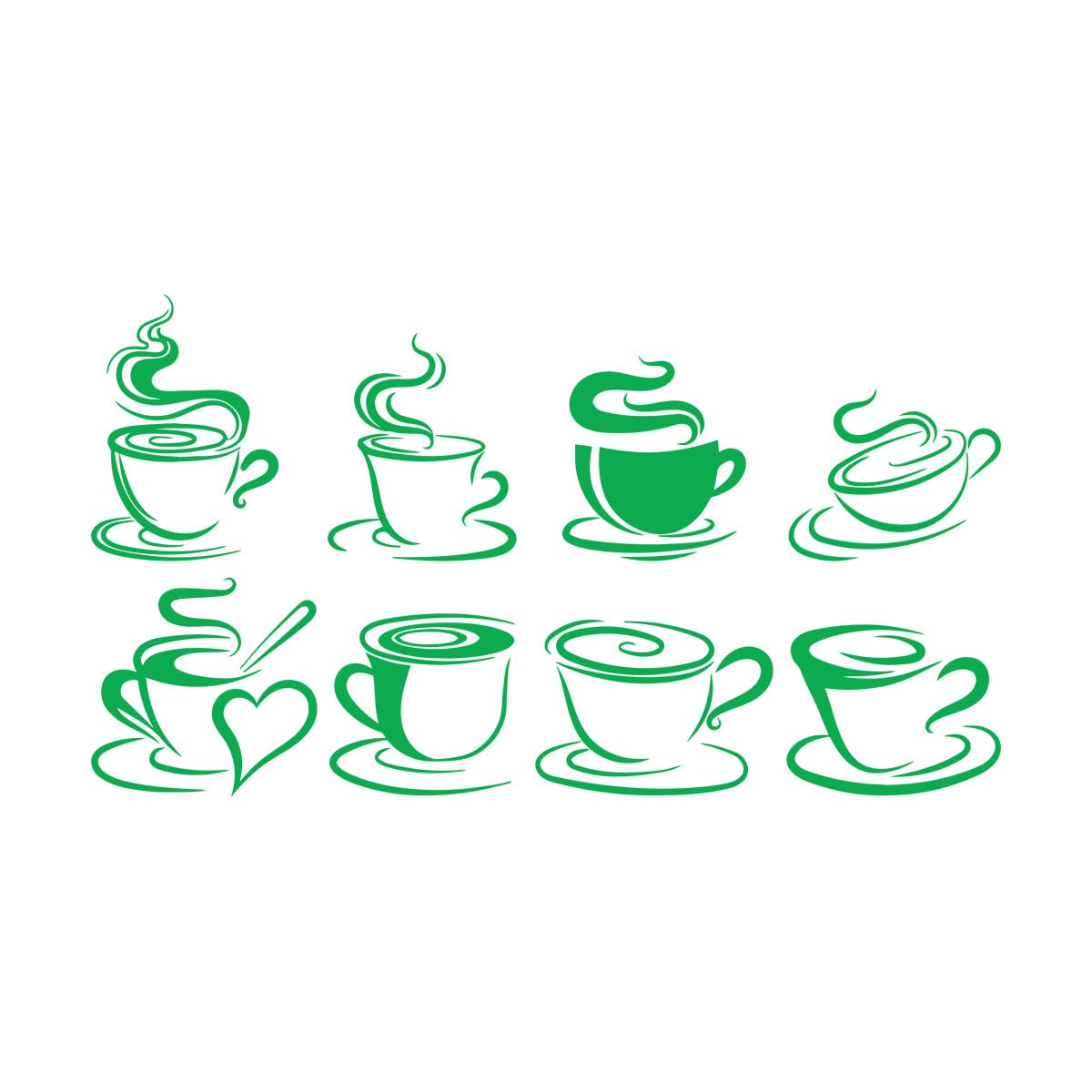 Mural and Wall Vinyl Decal Cups of Coffee Tea Time Cafe Kitchen Restaurant 72x126.3cm Easy Installation Extra Large Green โ image 1