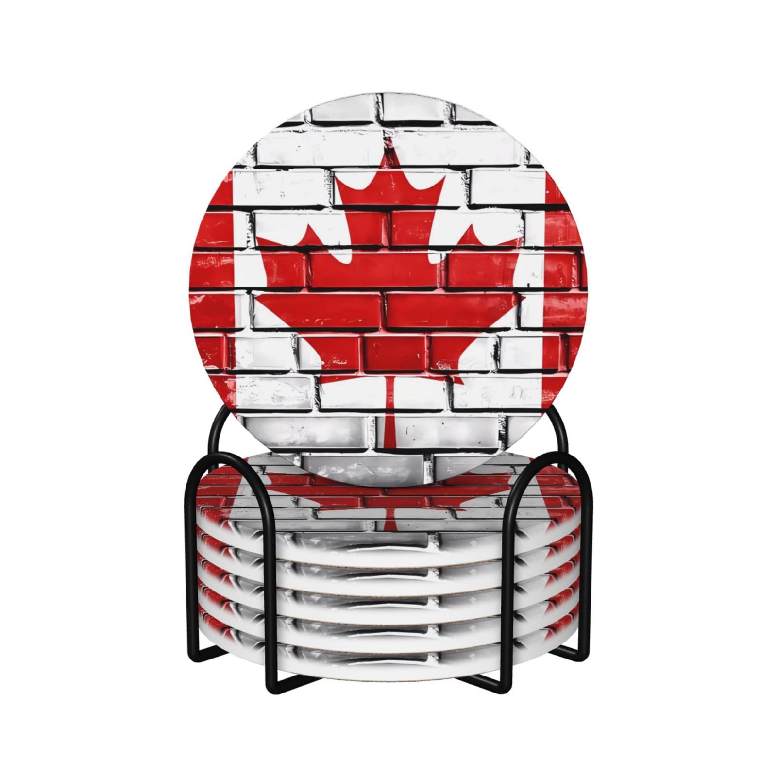 Dessous de verre en céramique lot de 6 avec support en métal et liège drapeau canadien