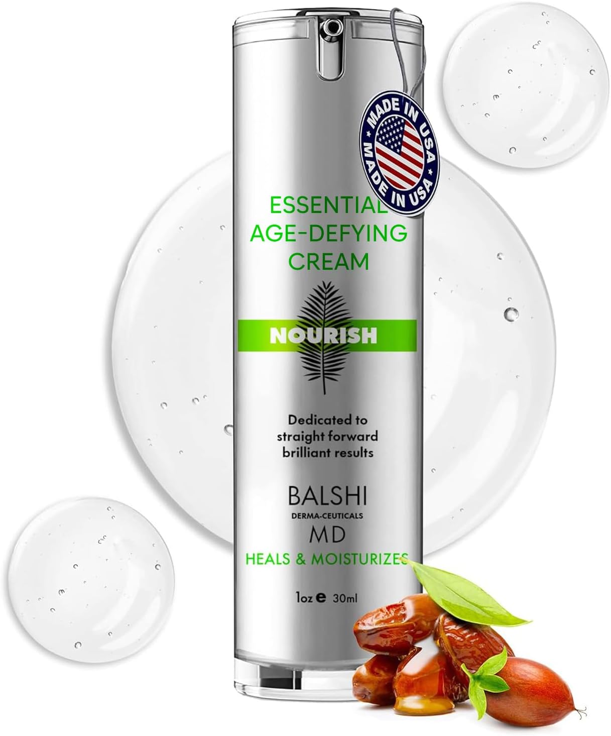 NOURISH ESSENTIAL Moisturizing Face Cream - Infused w/Hyaluronic Acid, Jojoba Oil, & Squalane - Hydrates, Firms, & Revives Skin - Diminish Wrinkles - 30ml