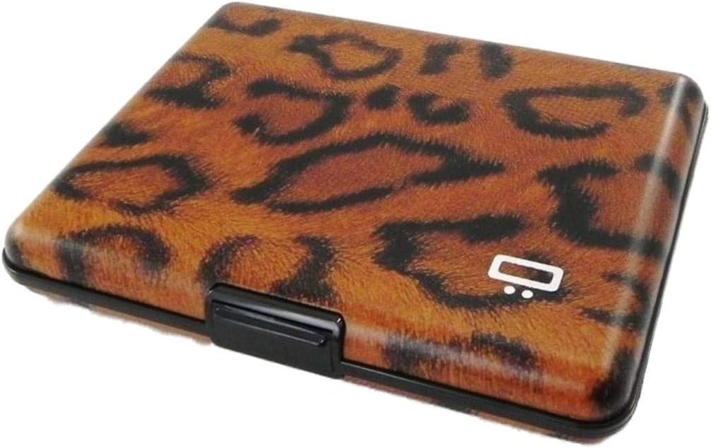 Ogon Designs Large Aluminum Wallet RFID Blocking Card Case Leopard Black 6AH WT