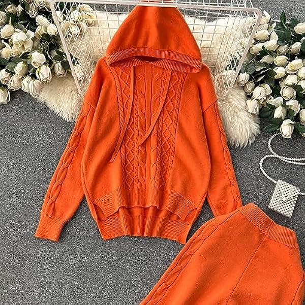 DUOTCYELE Set Completi Maglione Lavorato A Maglia da Donna - Set da Salotto Lavorato A Maglia Set da Donna in Due Pezzi Lavorato A Maglia Autunnale per Donna Pullover con Cappuccio con Coulisse E Pa