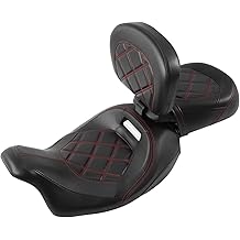 TCT-MOTORPARTS Low-Profile Driver Passenger Seat w/Driver Rider Backrest Pad Fits for Harley Touring Road King 2009-2023 Red Stitching
