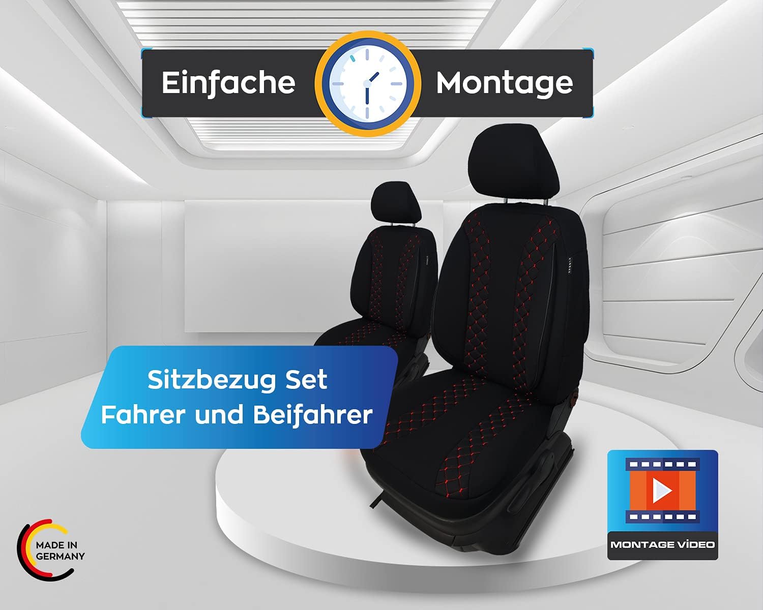 BREMER SITZBEZÜGE Dimensions Car Seat Covers Compatible with Hyundai H1 2nd Gen Driver & Passenger Set from 20082020 Car Seat Covers Protective Cover Set Car Seat Covers Pack of 2 in BlackRed