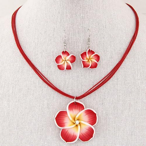 DATOA Cute Hawaiian Plumeria Rubra Pendant Necklace Boho Tropical Flower Earrings Summer Beach Party Jewelry Accessories for Women - Image 5
