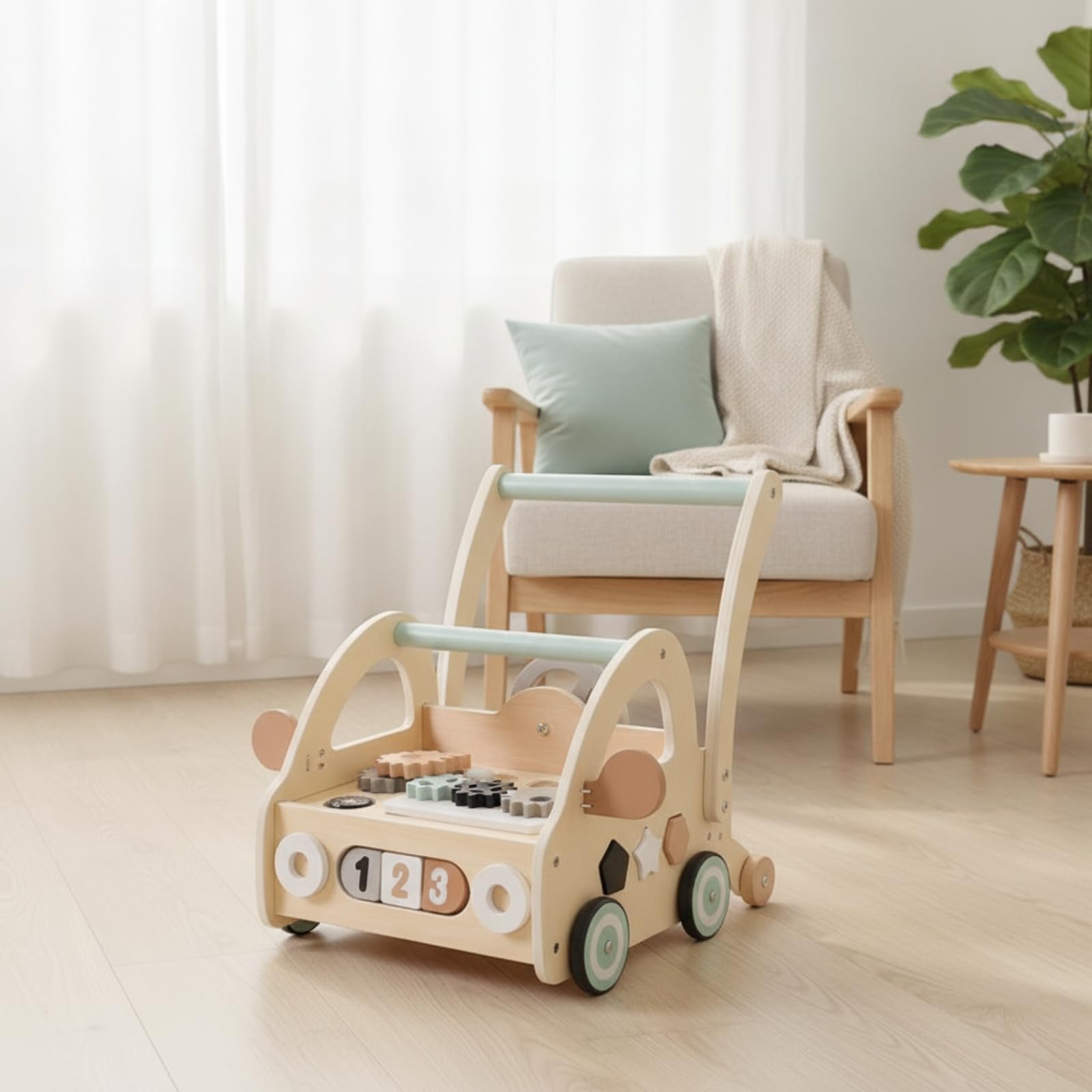 de Aprendizaje para Niños Carrito de Madera Caminador Infantil Carro de Empuje Centro de Actividades con Ruedas Estables y Bordes Redondeados Incluye