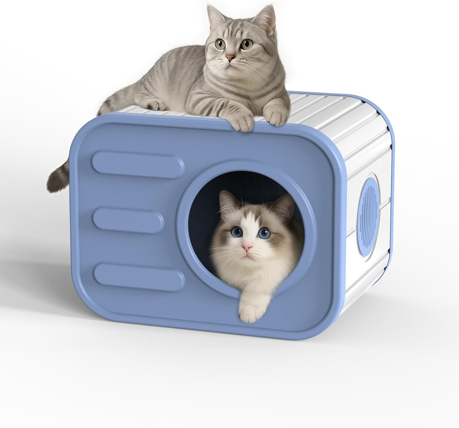 PatioZen Cat Bed for Indoor Cats Cube House Weatherproof,Plastic Insulated Feral Shelter with Elevated Floor,Stackable Pet House Wave for Bedroom Yard and Patio,Versatile(Blue)