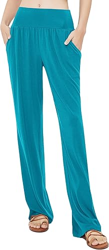 Miniatura 3 de Urban CoCo Pantalones de yoga cómodos para mujer, pantalones casuales de pierna ancha, pantalones elásticos de cintura alta con bolsillos