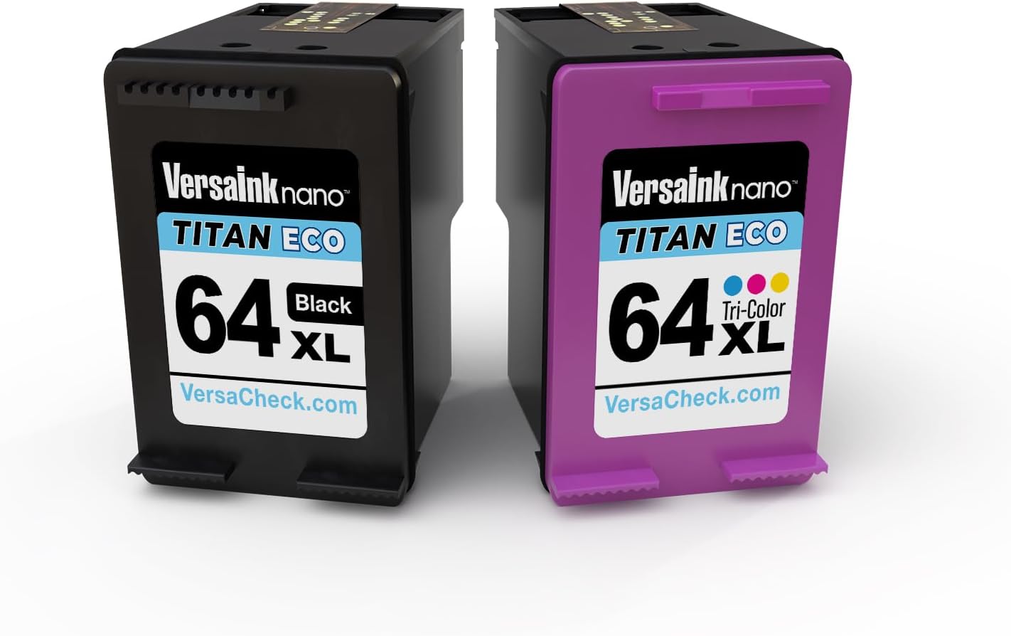 VersaInk-Nano 64 XL Titan ECO Black & Tri-Color Ink Cartridge 2-Pack Replacement of HP 64 and 64 XL, Works with HP Envy 6255,7155,7855,7255e,7955e,Tango