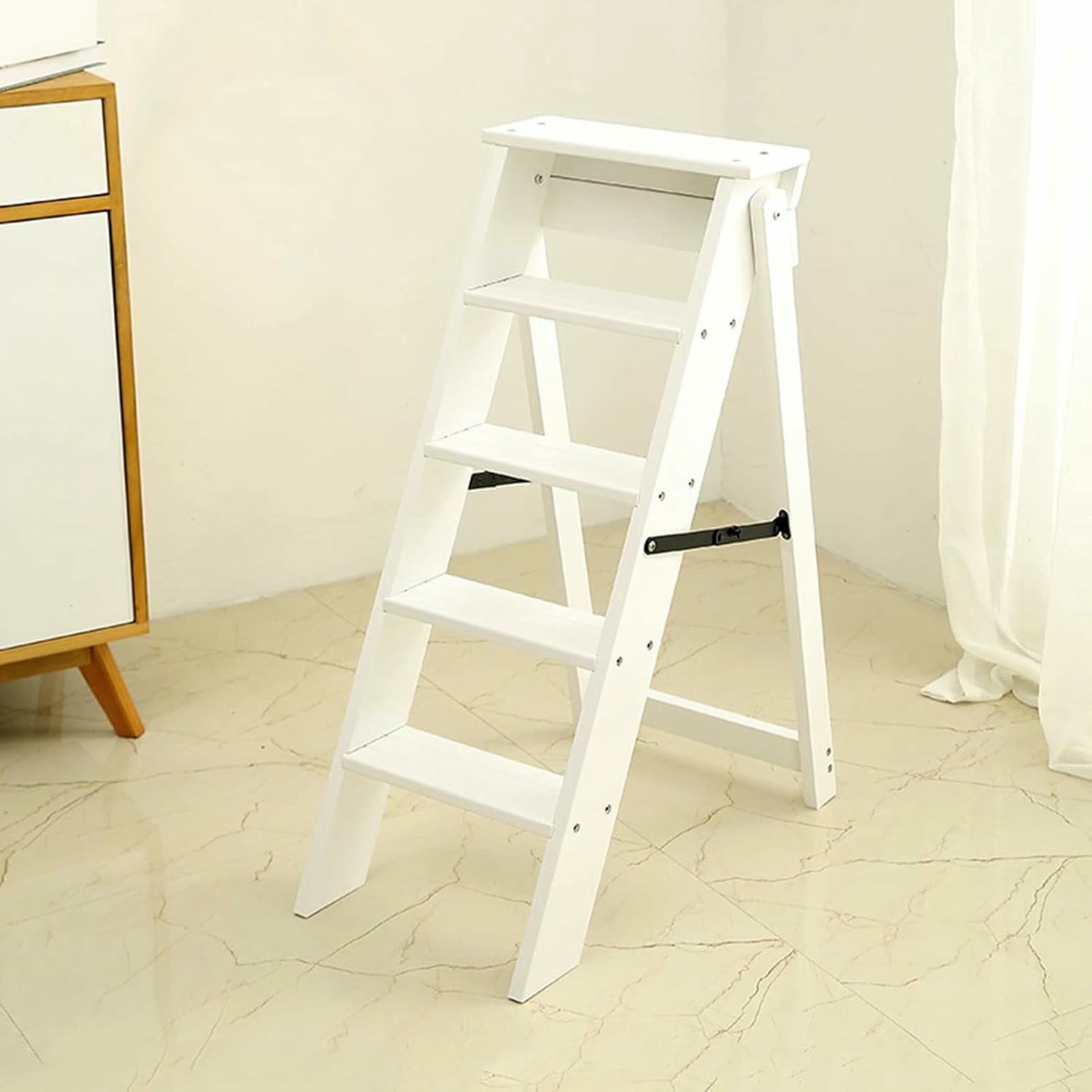 Chaise multifonction et escalier pliant en bois blanc CNPRAZ pour sécuriser l'accès en hauteur