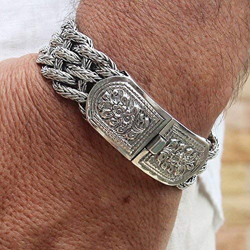 VICTORIAN FLOWERS - Solid 925 Sterling Silver Bracelet for Men - Made in Thailand2