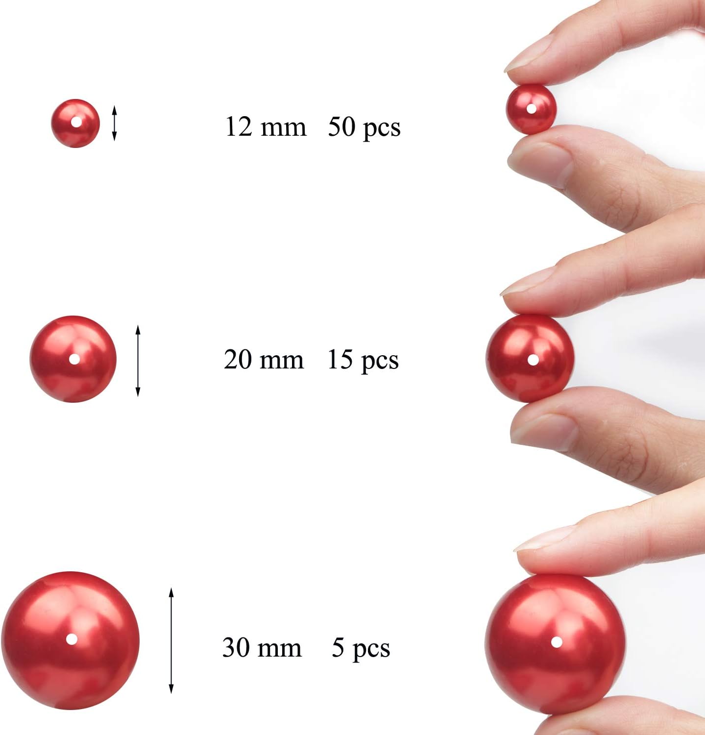 Jangostor 70 PCS Elegant Glossy Polished Pearls With Hole Assorted Sizes Plastic Pearls Floating Pearls For Vase Fillers DIY Jewelry Making Table Scatter Home Wedding Decoration，12mm/ 20mm/ 30mm (Red)