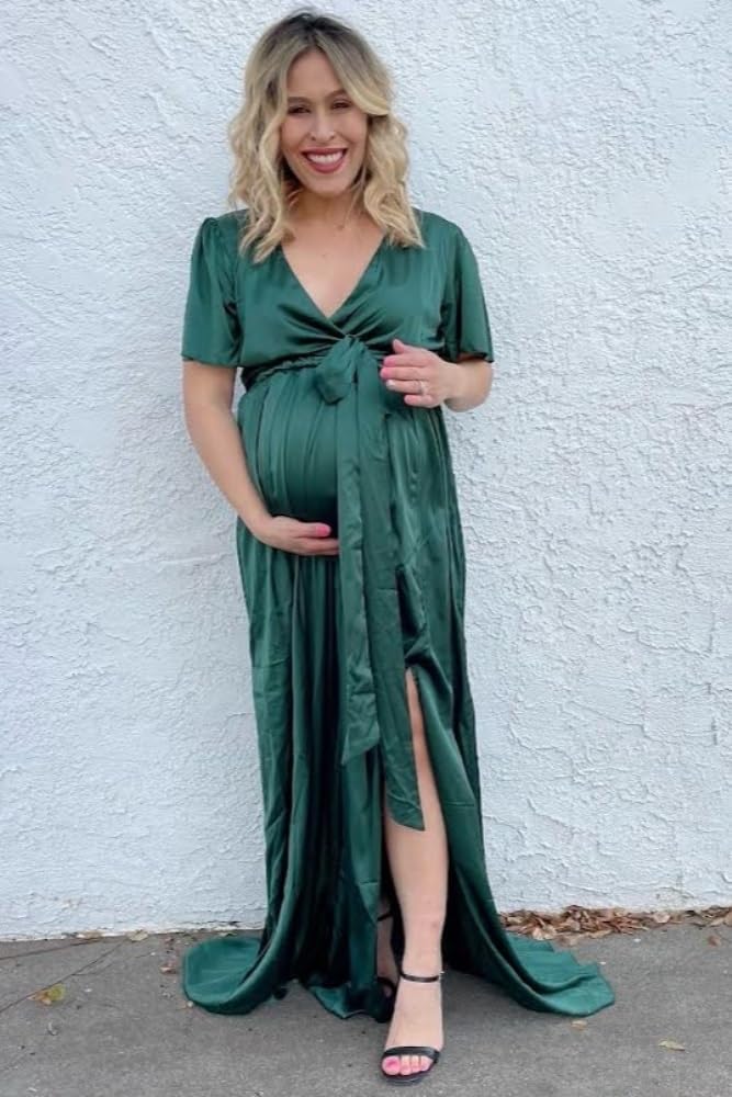 PinkBlush Side Slit Satin Maternity Maxi Dress