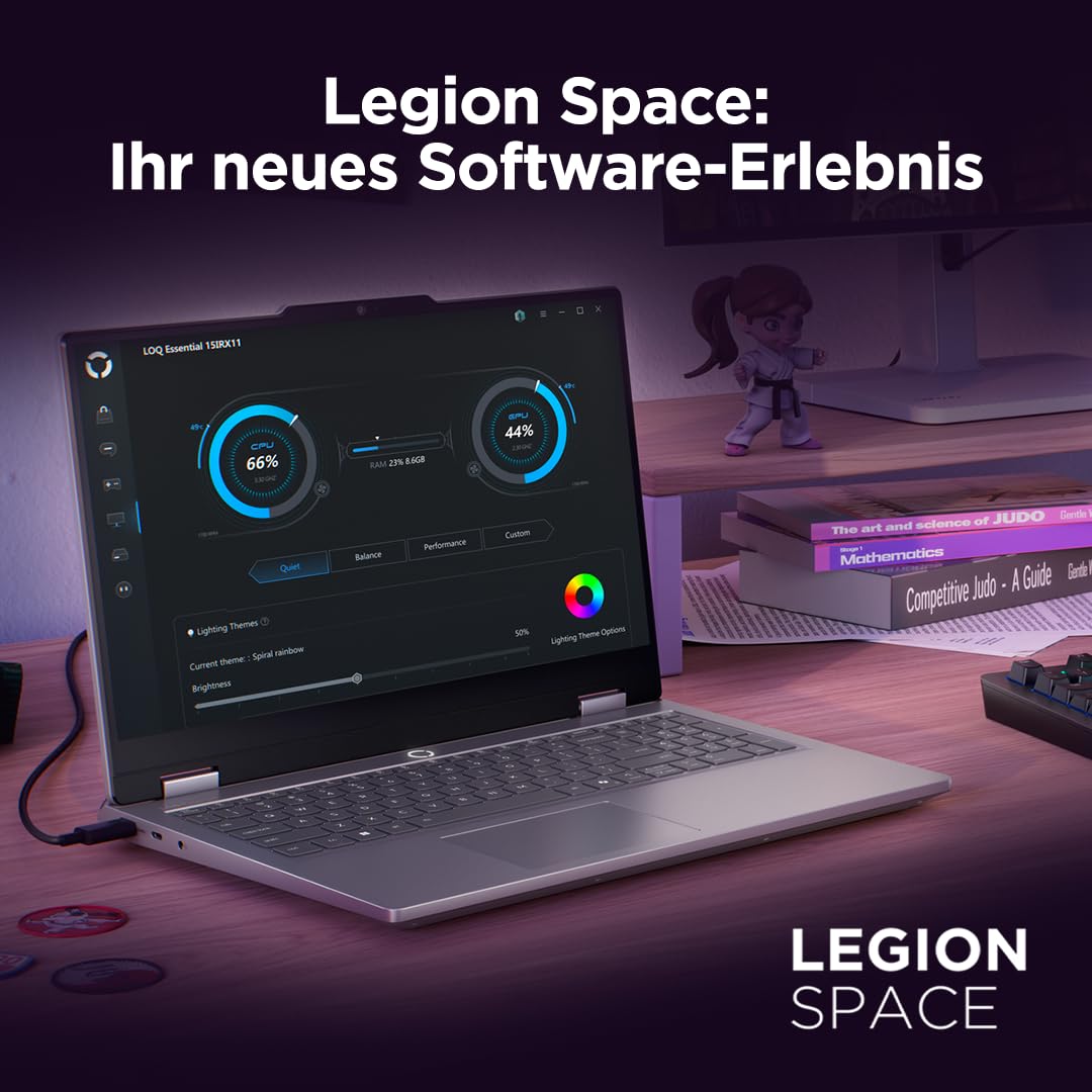 Lenovo LOQ Essential Gaming AI Laptop | 15.6" FHD 144Hz | NVIDIA GeForce RTX 5050 | Intel Core i5-13450HX | 16GB RAM | 512GB SSD | Windows 11 | QWERTZ | Weiss-beleuchtet | Grau | 3 Monate Game Pass