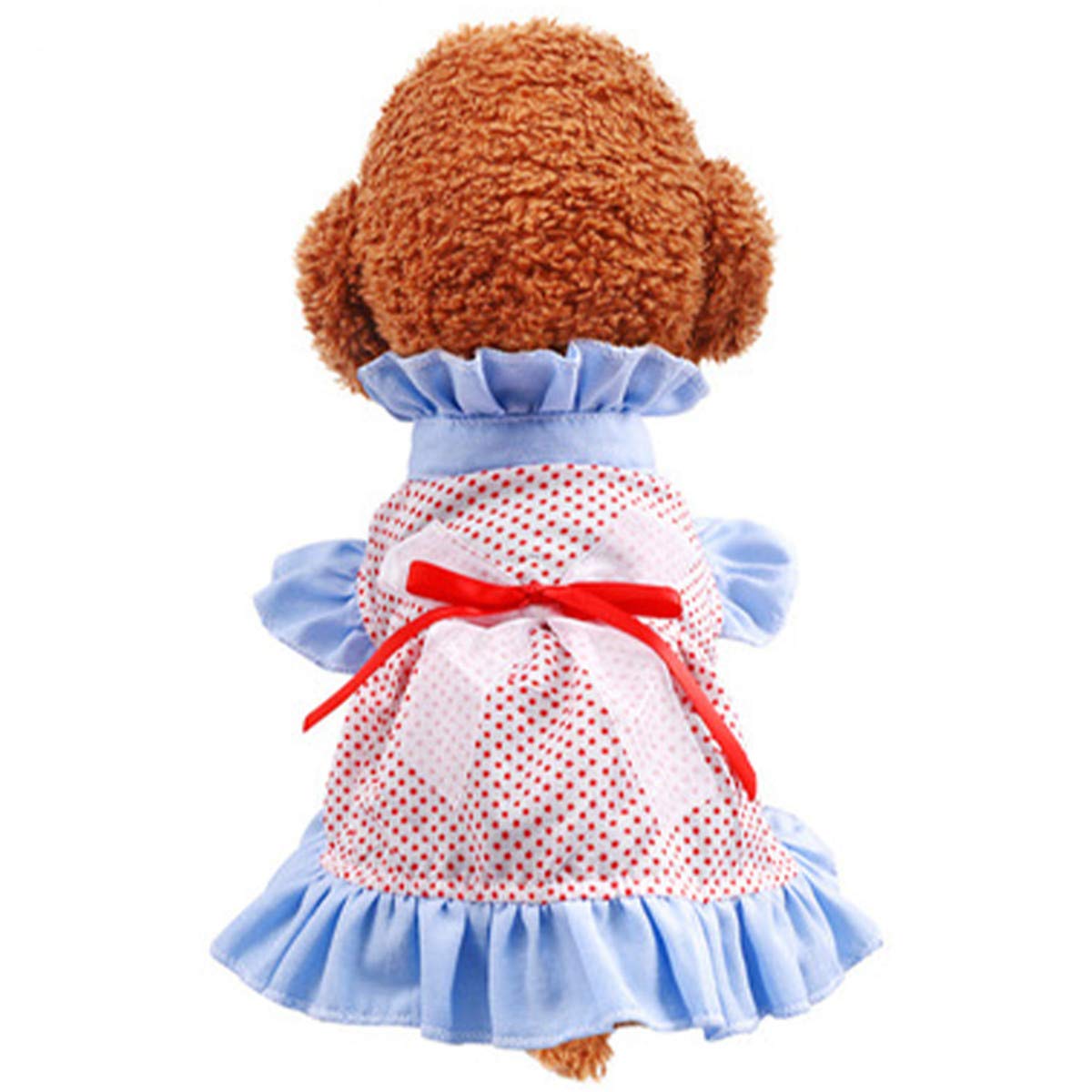 Small Dog Dress Flower Dots Bowknot Lace Ruffle Cute Sweety Summer Shirt Outfits Dress for Dog Pet Puppy Cat Apparel Clothes L