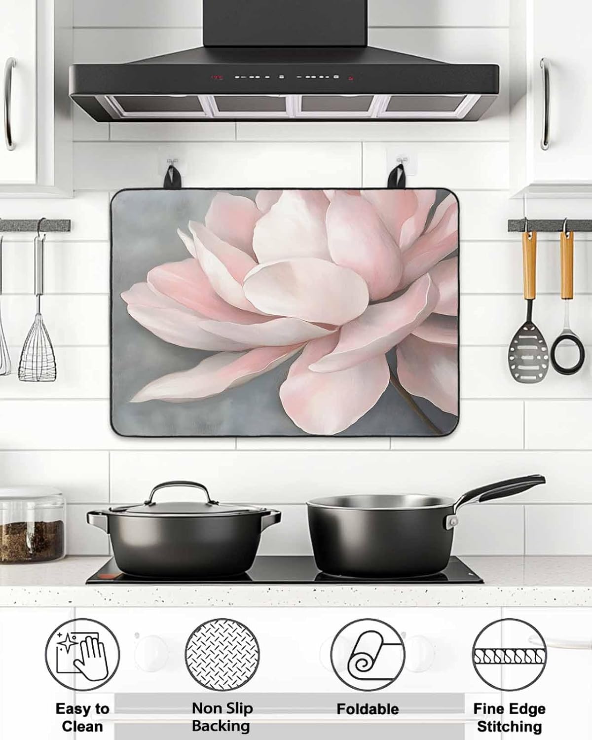 Stove Cover for Electric Stove 24x21 Inch Watercolors Pink Flowers Stove Top Cover Floral Plant Glass Cooktop Covers Anti-Slip & Heat Resistant Countertop Protector Home Kitchen Decor