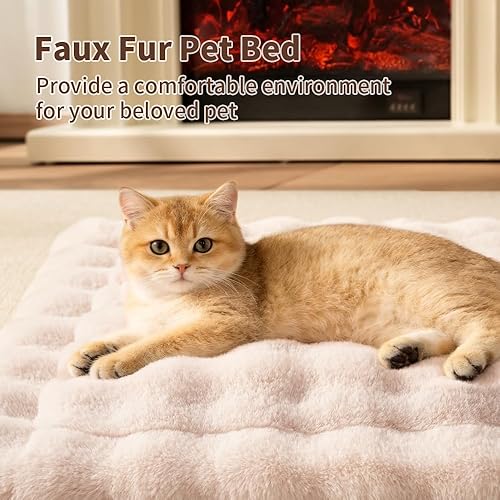 Miniatura 4 de Cama autocalentable para gatos, alfombrilla de felpa de piel sintética para mascotas con parte inferior antideslizante, almohadilla térmica ultra
