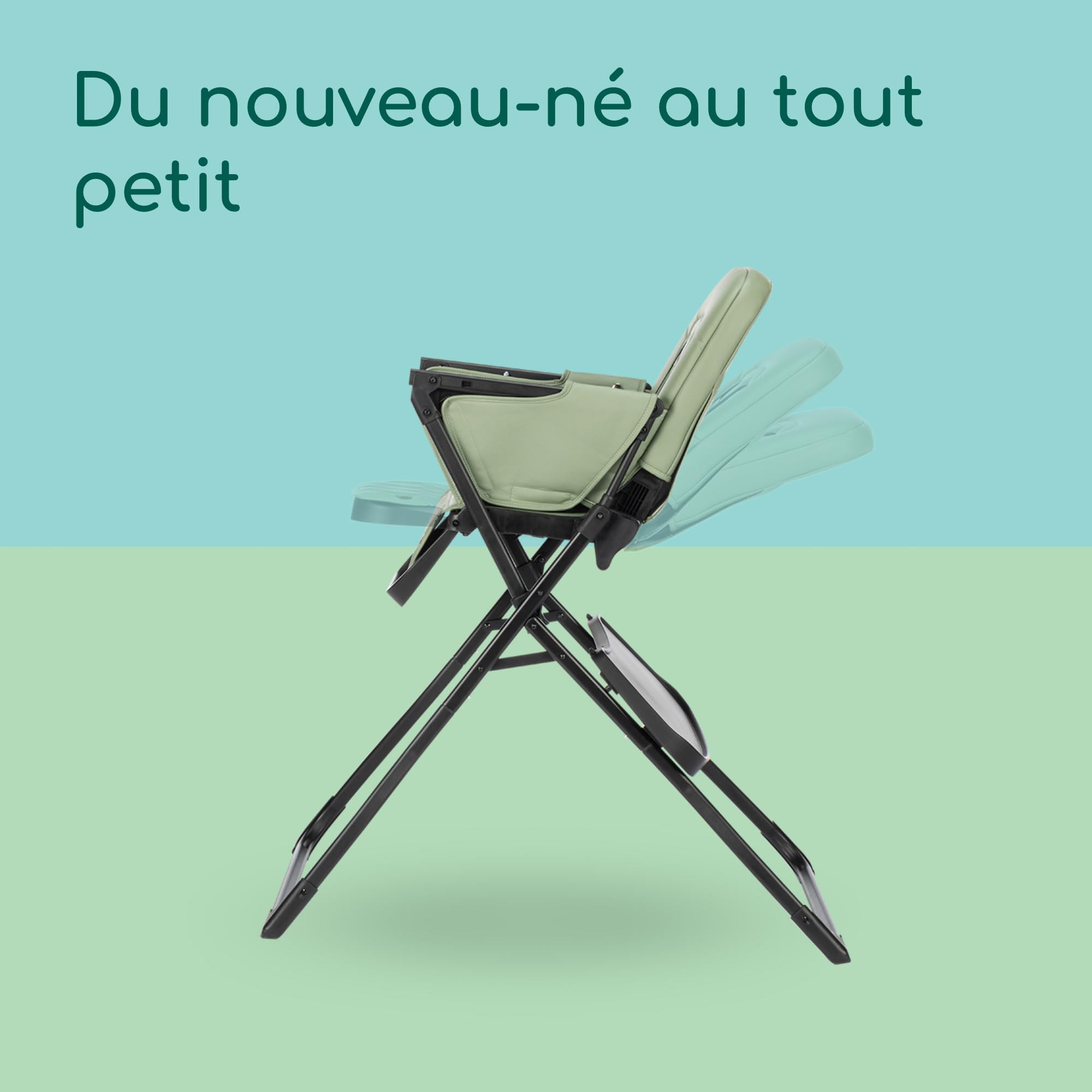 Bebeconfort Mallow, Chaise haute bébé, 0-3 ans, 0-15 kg, Pliage ultra compact, Siège rembourré confortable, Facile à nettoyer, Légère (5,6 kg), Pliage rapide facile d'une seule main, Mineral Green