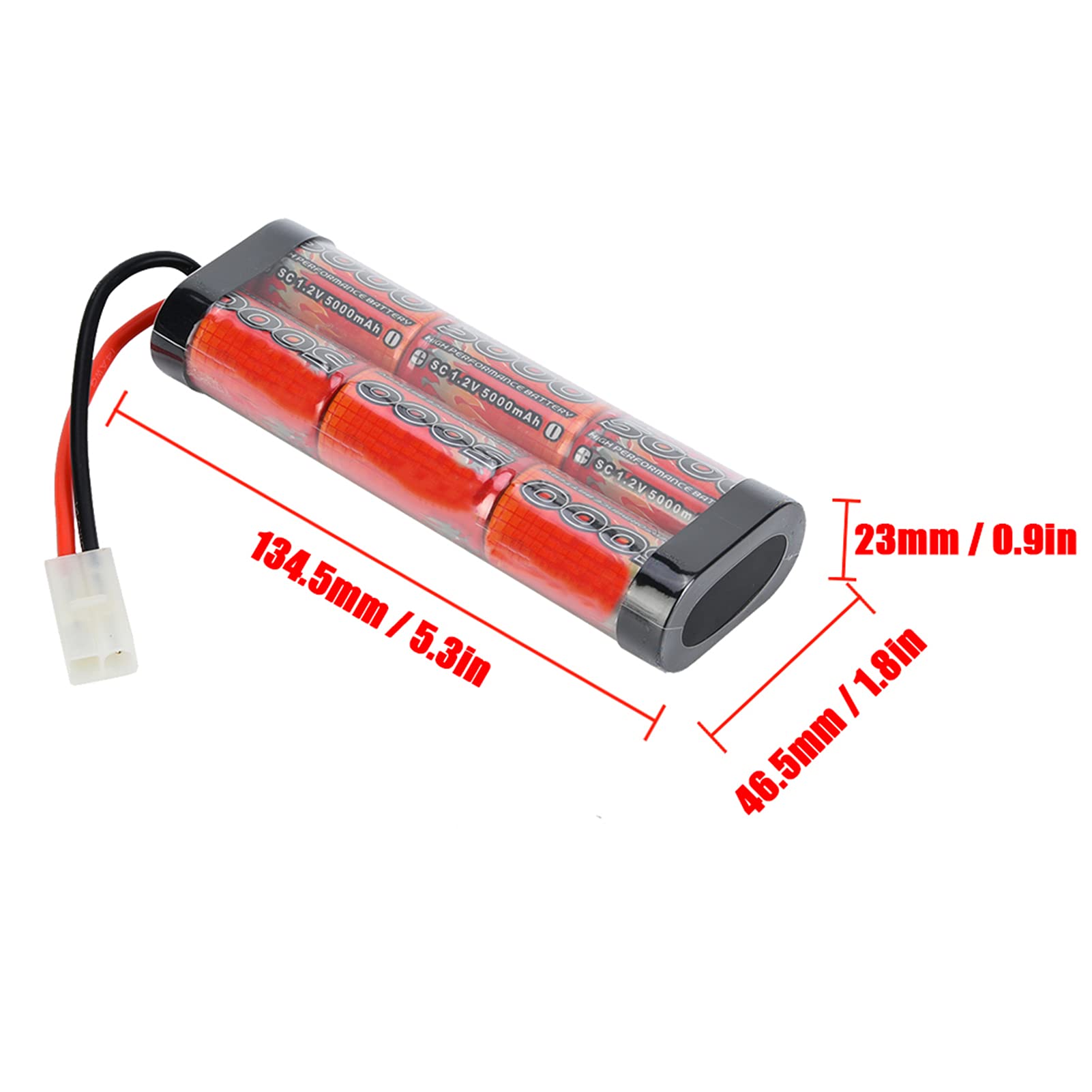 CHICIRIS Batteria Batteria da 5000MAH Ni MH 7.2V 5000MAH NIMH Ricaricabile Ad Alta capacità RC con Connettore per Auto da Corsa RC HPI Associata (BLACK)