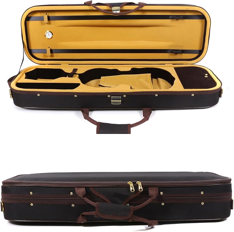 Violin Case 4/4 Full Size, Hard Shell Protective Travel Bag | Built-in hygrometer, dual bow holders, soft velour lining, 600D water-resistant nylon exterior