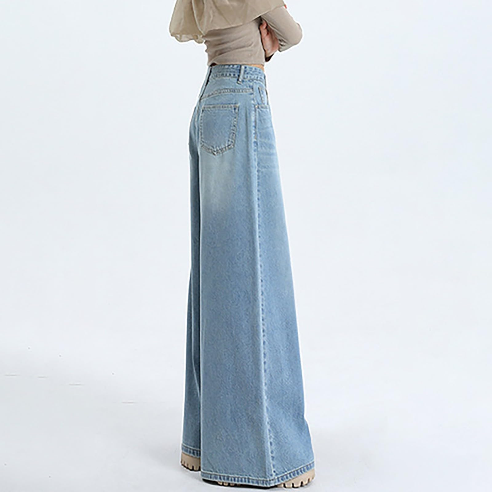 Pantalones De Verano Mujer Deporte, Pantalones Vaqueros Mujer Verano, Nuevos Jeans Lavados con Cintura Alta Y Piernas Anchas Pantalón Deportivo Pantalon Pirata
