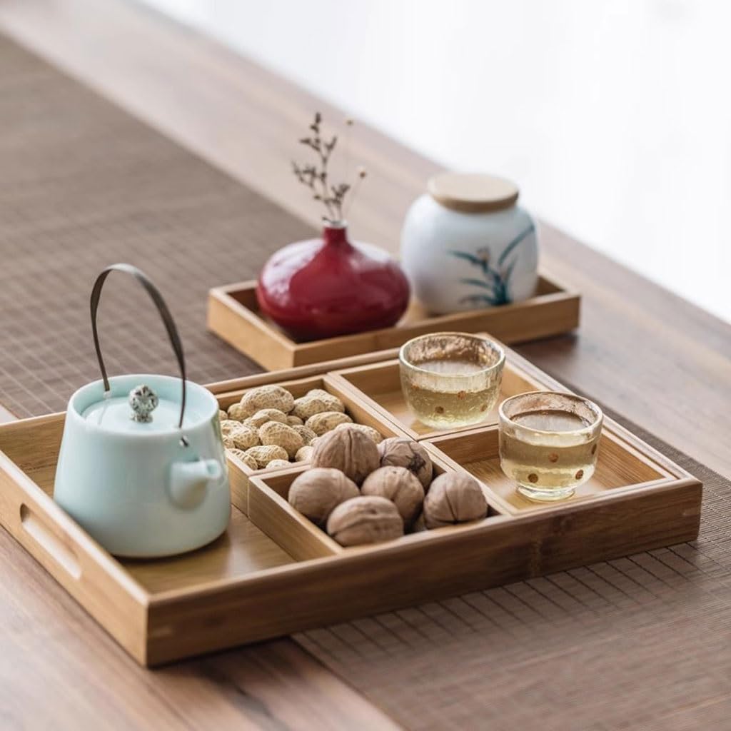 Nastya Bandeja Decorativa Moderna Bandeja De Almacenamiento For Juego De Té En La Sala De Estar del Hogar, Bandeja De Té con Compartimento De Madera Simple, Bandeja De Té Bandejas para Servir